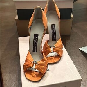 Rickard Shah Orange Satin Heels